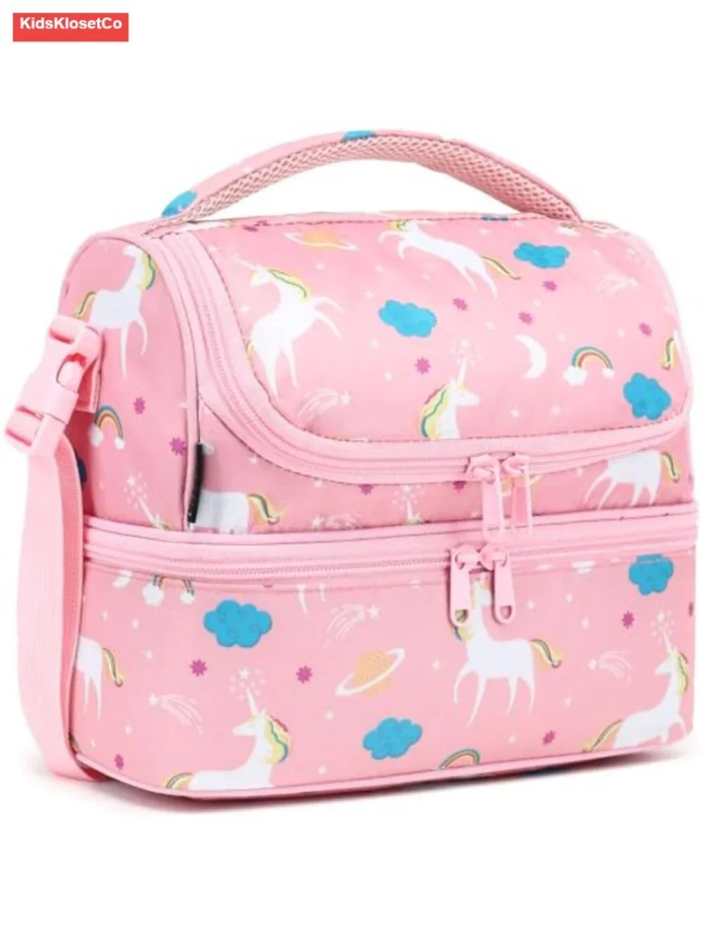 Insulated Double Decker Lunch Bag Tote for Kids with Adjustable Strap